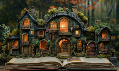 Obraz premium Open Book With House