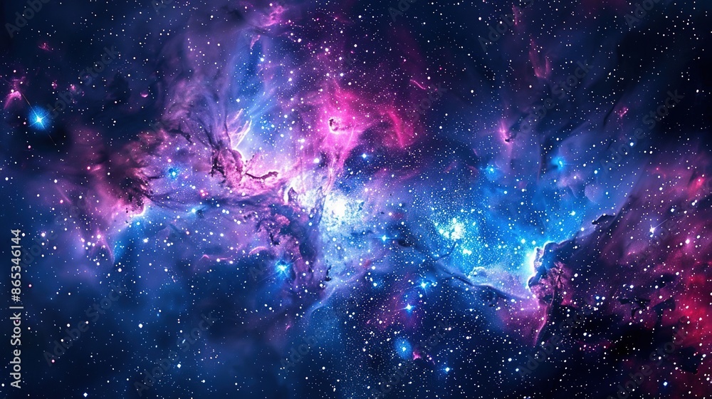 Poster Ethereal space nebulae background with stars. Astronomy and space science, astrology, unveiling cosmos concept