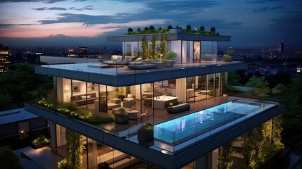 Fototapeta premium Opulent High-Rise Penthouse with Stunning Night Views