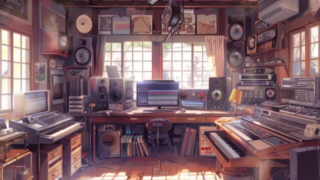 recording studio interior, anime style