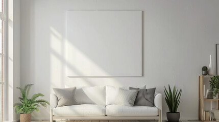 Frame mockup living room wall poster mockup. Interior mockup with house background. Modern interior design. 3D render