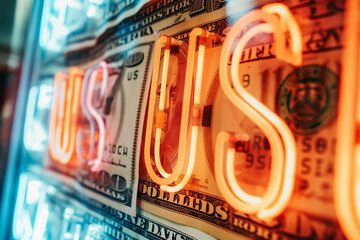 A single, digitized dollar bill caught in a neon storm of binary code, symbolizing the clash between traditional and digital currencies.