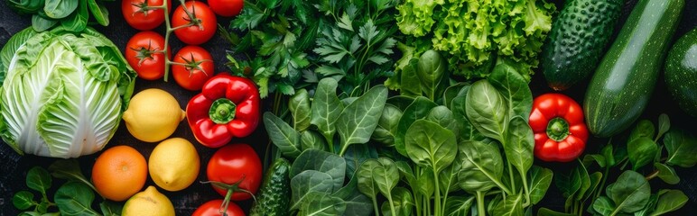 Fresh vegetables assortment on dark, background