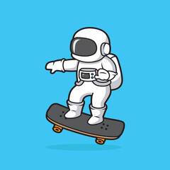 astronaut cartoon with skateboard, mascot character, sport activity, skater mascot