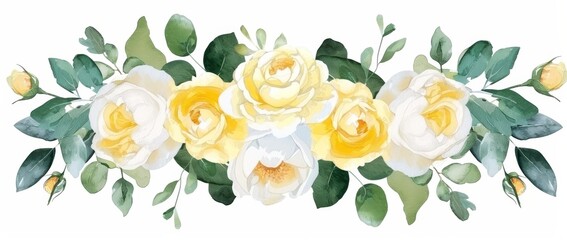 Various eucalyptus and rose bouquets with watercolors. Perfect for invitations, scrapbooking, textiles, stationery, design.