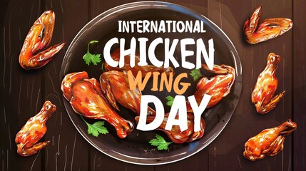 Illustration of delicious fried chicken wings, International Chicken Wing Day July 1