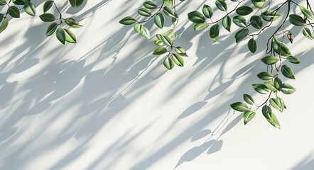 Dappled sunlight on a tropical tree branch, shadow of leaf on a blank turquoise blue green wall, luxury organic cosmetic, skincare, beauty product backdrop 3D.