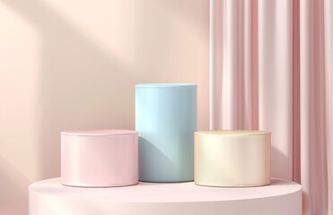 Stand with four cylinders in pastel colors, clean style