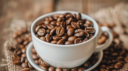 Fototapeta premium Coffee beans on a coffee cup