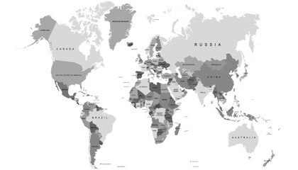 World map. Modern grey vector map. Silhouette map.