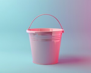 An empty pink bucket on a pink background. Simple, minimalistic design.