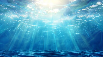 Obraz premium 3D realistic illustration of an underwater scene. The blue sky is behind the rippling water.