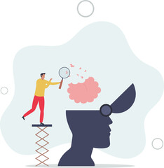 Amnesia losing memory, brain dementia, alzheimer disease, mental illness, thinking or remember disorder, psychology or anxiety.flat illustration.