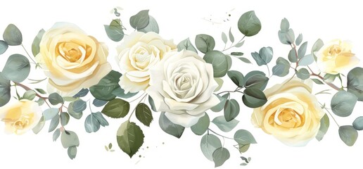 This watercolor modern set features eucalyptus leaves and roses in green.