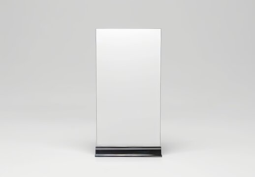 Presented here is an illustration of a free 3D render of a Clear Plastic and Acrylic Table Talkers promotional upright menu table tent top sign holder that can be used to mock up and create a