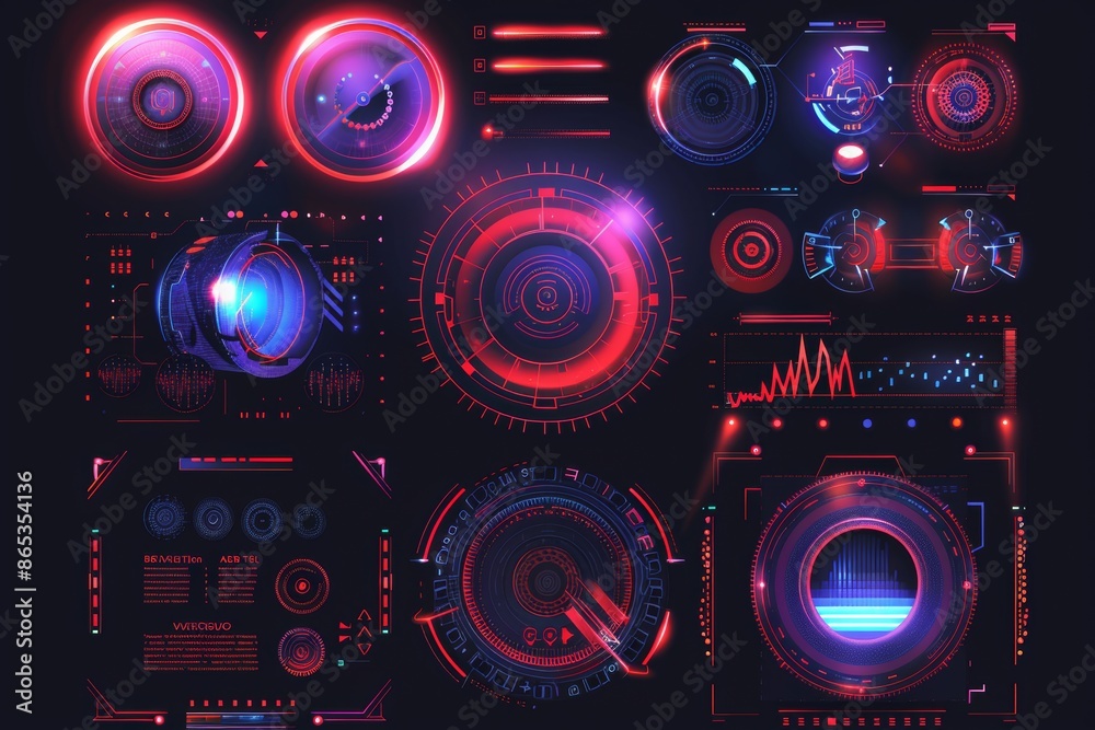 Poster the futuristic user interface graphic design set contains hi-tech elements such as huds, uis and gui
