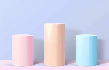 3 cylinder pedestal stand on a clean floor in pastel colors