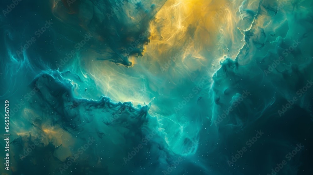Sticker background of clean colorful nebula with starfield in 3d.