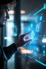 A businessman interacts with a smart home