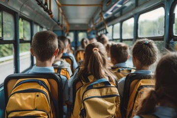 School Children Riding on a Yellow School Bus