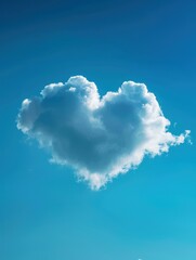 A heart-shaped cloud in the blue sky, symbolizing love and affection on Valentine's Day