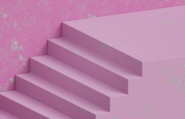 Pastel pink stairs and cement walls. 3d render