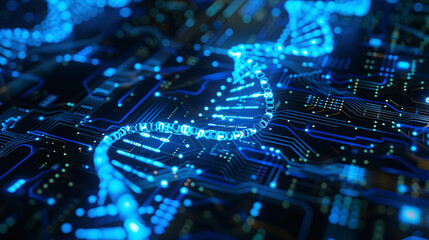 a dna structure with blue lights