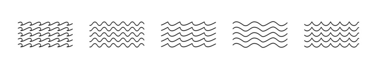 Wavy lines vector set. Wave linear pattern.
