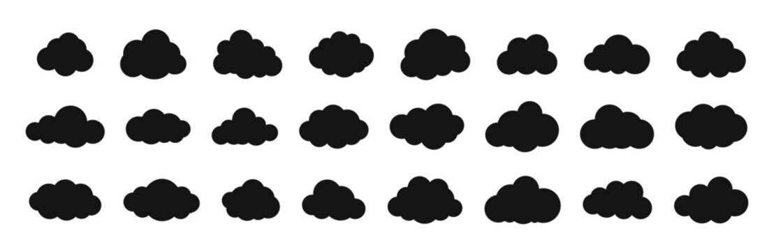 Cloud flack black silhouette set. Cloud vector collection.