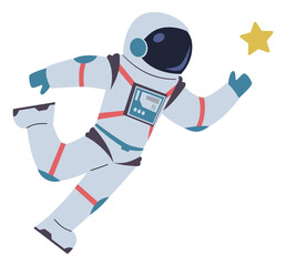Spaceman reaching star. Space travel. Person in spacesuit © YummyBuum