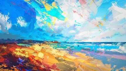 Abstract Art: Colorful Painting of Beach Life

