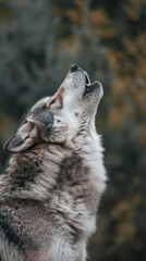 Fototapeta premium A wolf is howling in the woods, warning others about predators
