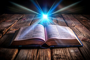Obraz premium open bible with a light shining on it
