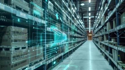 Obraz premium smart warehouse management system. digital high technology