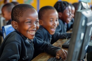Joyful African Students Learning Computer Skills