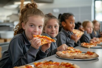 A Girl Enjoys a Slice of Pizza with Friends