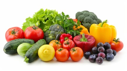 Collection of fresh, nutrient-rich vegetables and fruits on a clean background