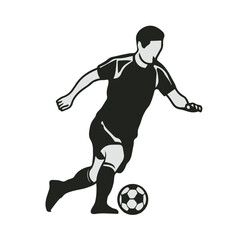 Obraz premium Football Soccer player silhouette with ball. High quality isolated Logo. Sport player shooting on white background. Vector illustration
