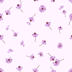 Obraz premium Seamless pattern with purple flower on pink background vector.