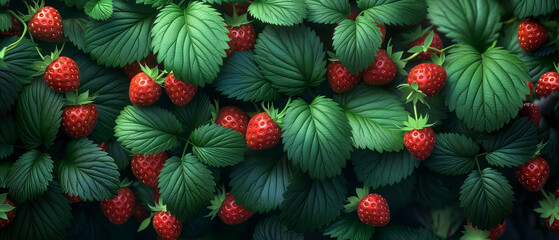 Naklejka premium Ripe Strawberries Growing on Bush