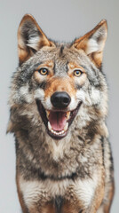 Obraz premium A wolf is smiling and has its mouth open, having fun