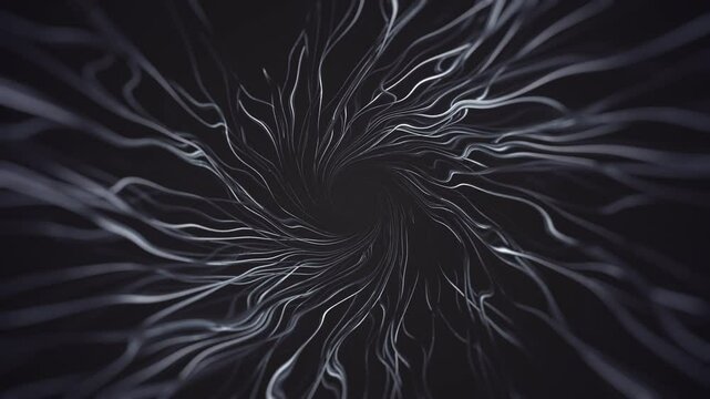 Dark Vortex Abstract Background. Strange Spiral of Metal Rods, Receding Into Darkness. Looped video.