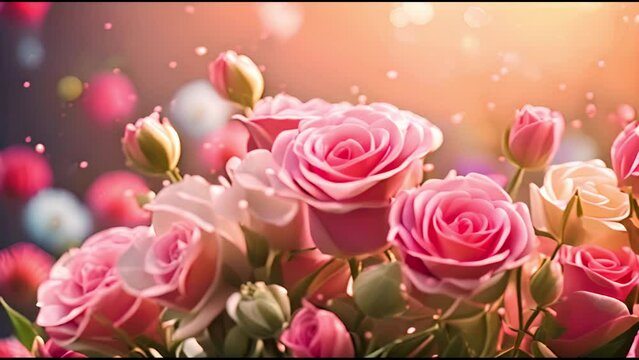 Pink roses beautiful flowers card for congratulations on birthday, wedding, or a special event.