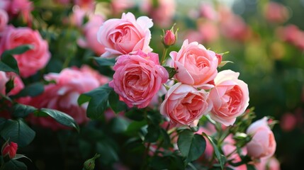 Fototapeta premium English roses enhance the beauty of gardens with their plentiful flowers and rich greenery