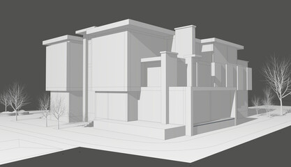 House building sketch architecture 3d rendering With gray background.
