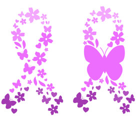 Breast cancer awareness svg, Pink ribbon with butterflies and flowers