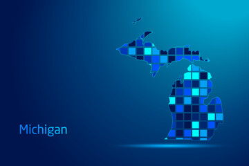 concepts of Michigan Network Digital Technology Graphic illustration. Blue Color. Internet Futuristic Concept Map.