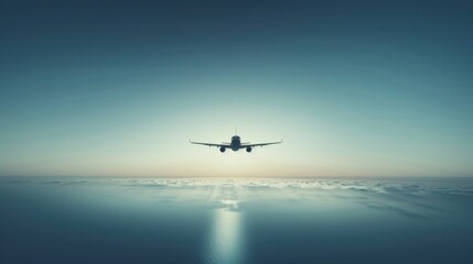 Obraz premium A minimalist view of a plane in flight, captured with clean lines and a focus on the pure expanse of the sky, showcasing effortless grace and modern design.