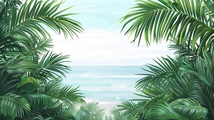 beautiful view of the beach in a thicket of palm trees