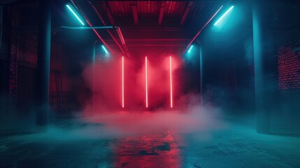 Obraz premium An empty dark scene with neon lights